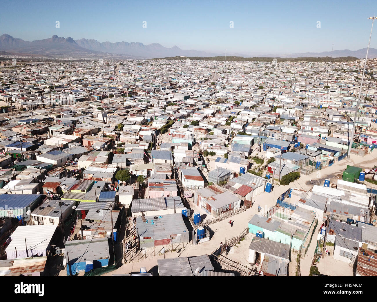 Luftbild in einem Township in der Nähe von Kapstadt, Südafrika Stockfoto