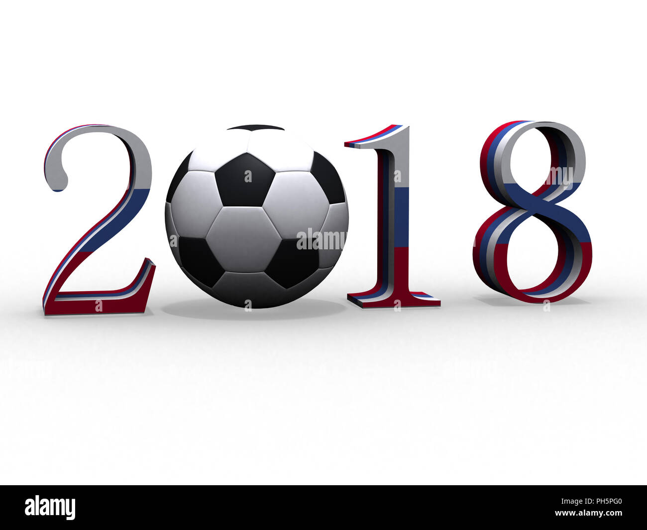 3D-Darstellung einer weißen Fußball. Russland 2018 Fifa Stockfoto