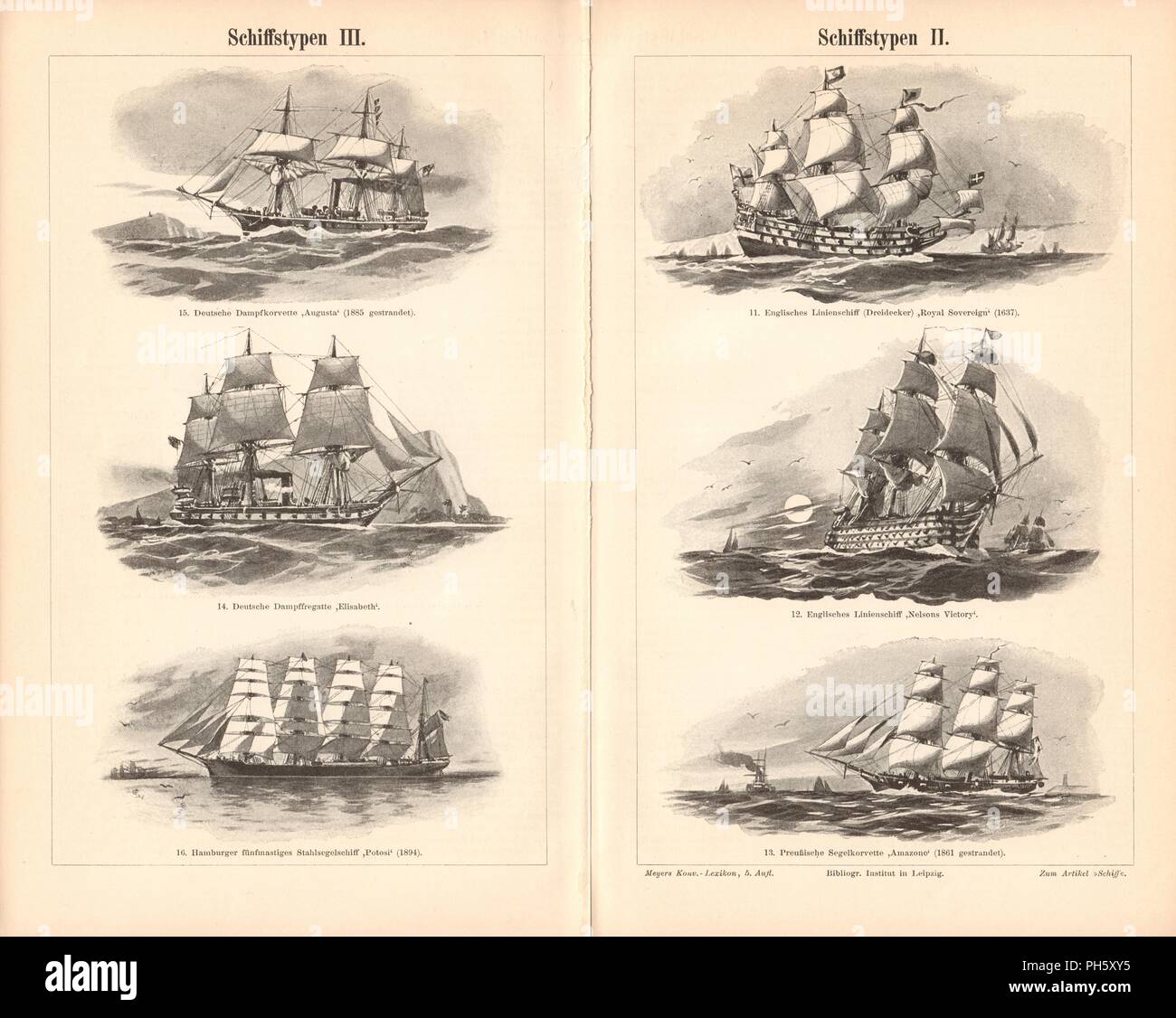 Antike Segel-schiff Illustrationen Bilder enthalten eine Reihe von Schiffen, die ursprünglich für Enzyklopädien der späten 1800s dargestellt. Stockfoto