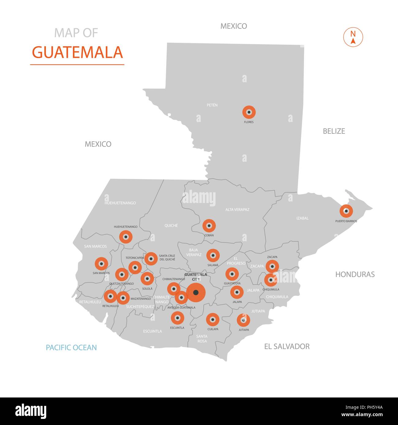 Stylized Vector Guatemala Karte Der Großen Städte Der Hauptstadt Guatemala City 6885