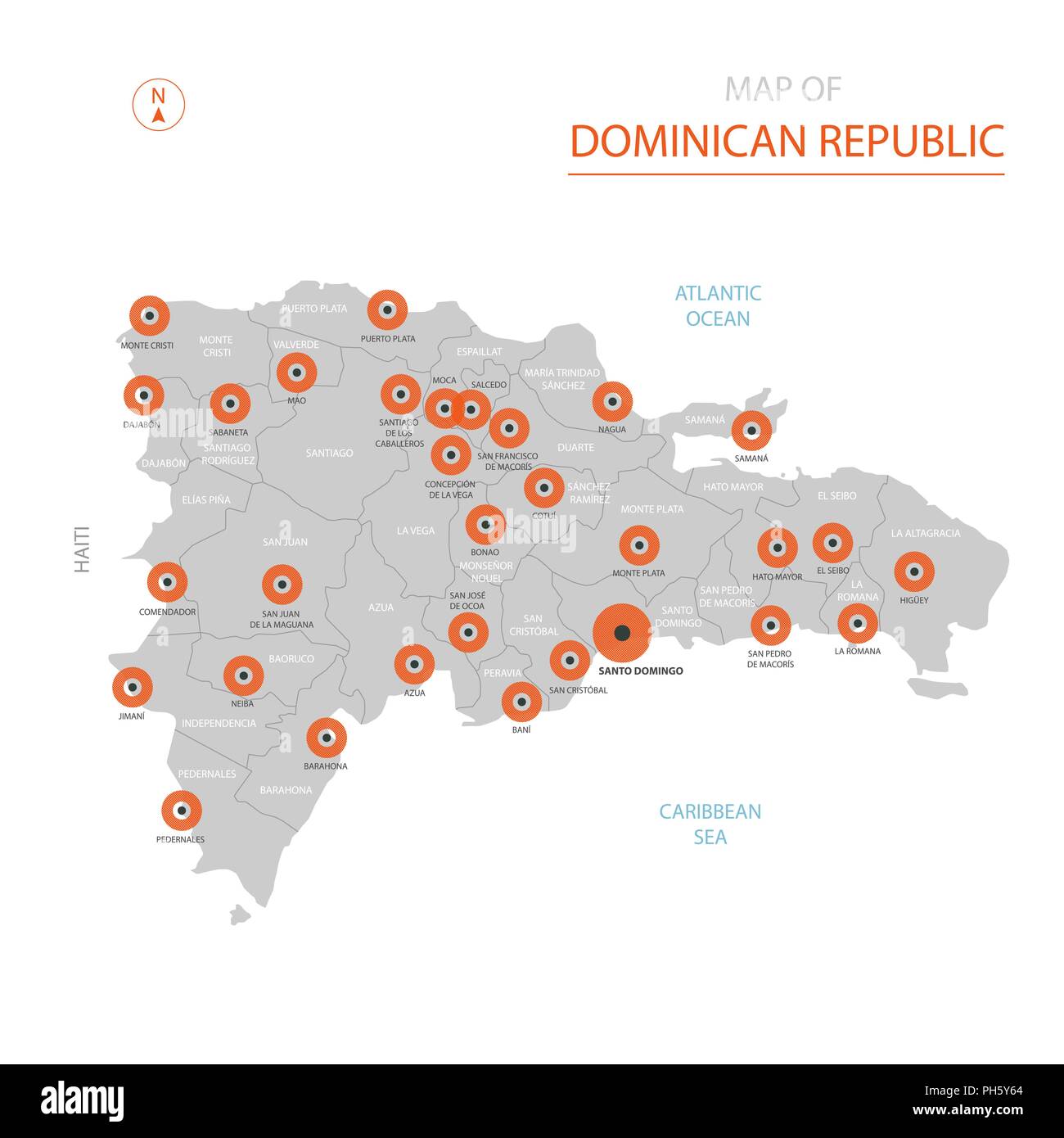Stylized vector Dominikanische Republik Karte der großen Städte, die