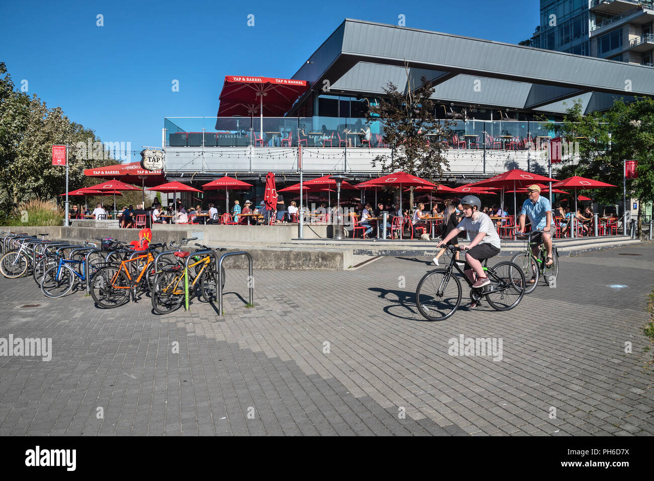 Familie Fahrrad tour, Vancouver, British Columbia, Kanada Stockfoto