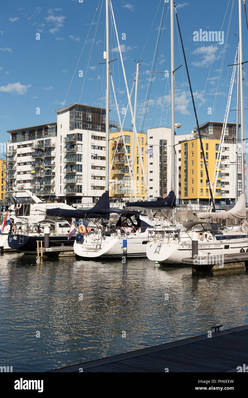 Sovereign Harbour, in Eastbourne, East Sussex an der Südküste von England in Großbritannien Stockfoto