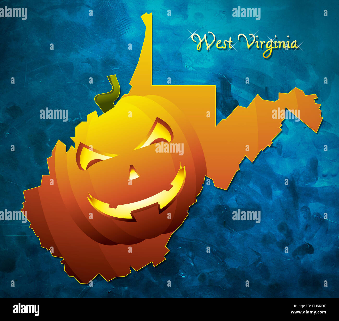 West Virginia State Karte USA mit Halloween Kürbis Gesicht Abbildung Stockfoto