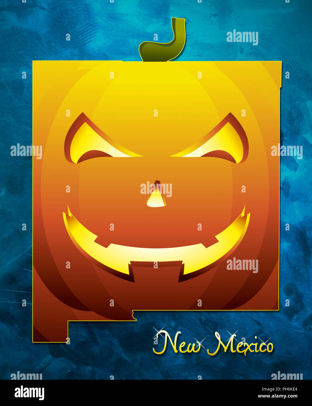 New Mexico State Karte USA mit Halloween Kürbis Gesicht Abbildung Stockfoto
