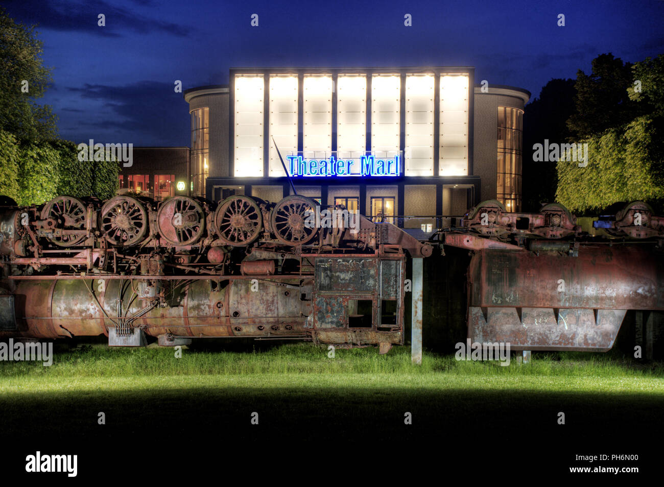 Kunstwerk La Tortuga mit Theater Marl, Deutschland Stockfoto