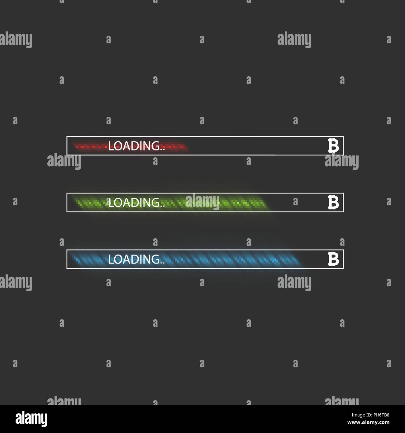 Geschäftskonzept. Vector Illustration. Bitcoin Fortschritte laden Bar mit Beleuchtung Stock Vektor