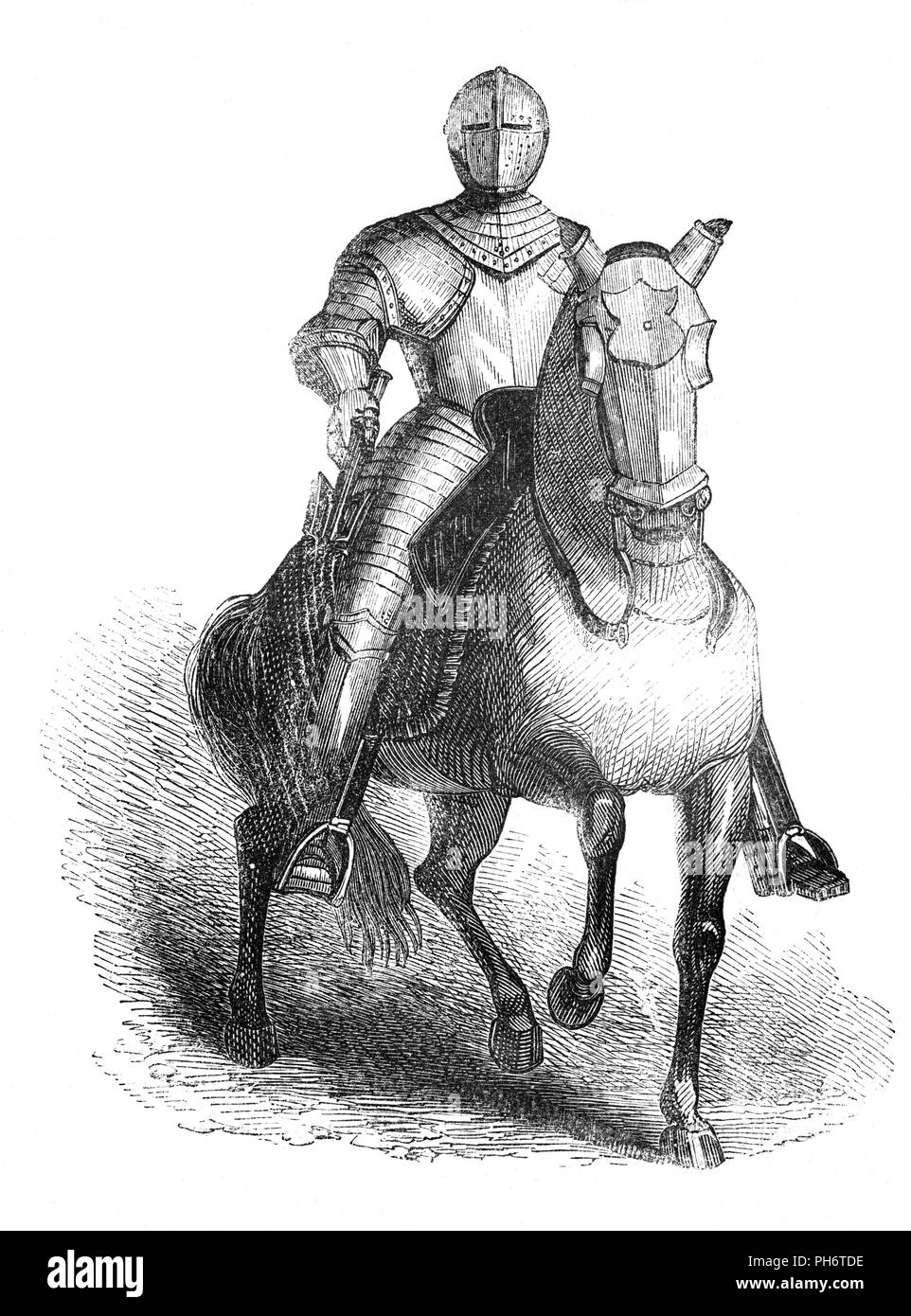 Ein Porträt von Horace Vere zu Pferd im Cap-a-pie Rüstung. Er war der 1 Baron Vere von Tilbury (1565-1635), ein englischer militärischer Führer während des 80-jährigen Krieges und der Dreißigjährige Krieg und hielt den Posten des Master-General der Kampfmittel, von 1629 bis 1634. Stockfoto