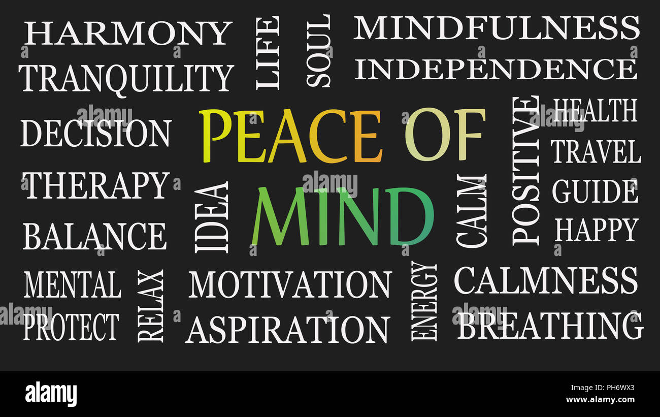 Frieden des Verstandes, motivierende und inspirierende Konzept. Schwarzen Hintergrund. Stockfoto