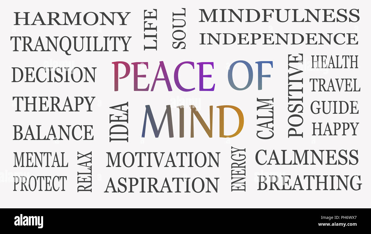 Frieden des Verstandes, motivierende und inspirierende Konzept. Weißer Hintergrund. Stockfoto