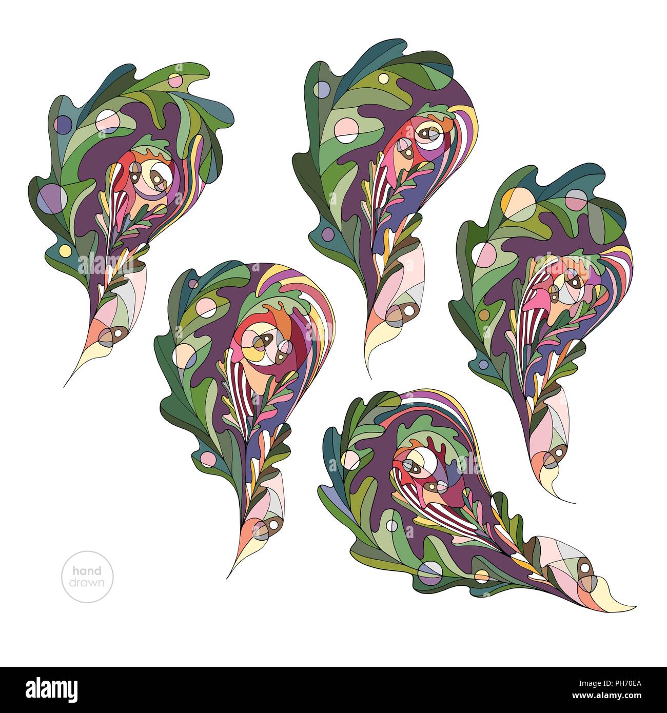 Hand Eichenlaub Vektor erstellt. Einzigartige abstrakt Herbst paisley Collection. Blatt Design Elemente im modernen Stil. Stock Vektor