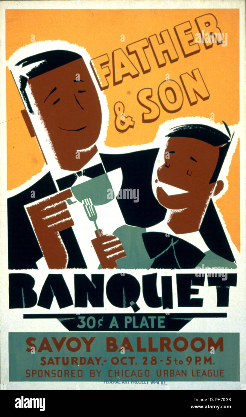 Poster für einen Vater und Sohn und Veranstaltungsräume, die von der Chicago Urban League gesponsert, im Savoy Ballroom. Stockfoto