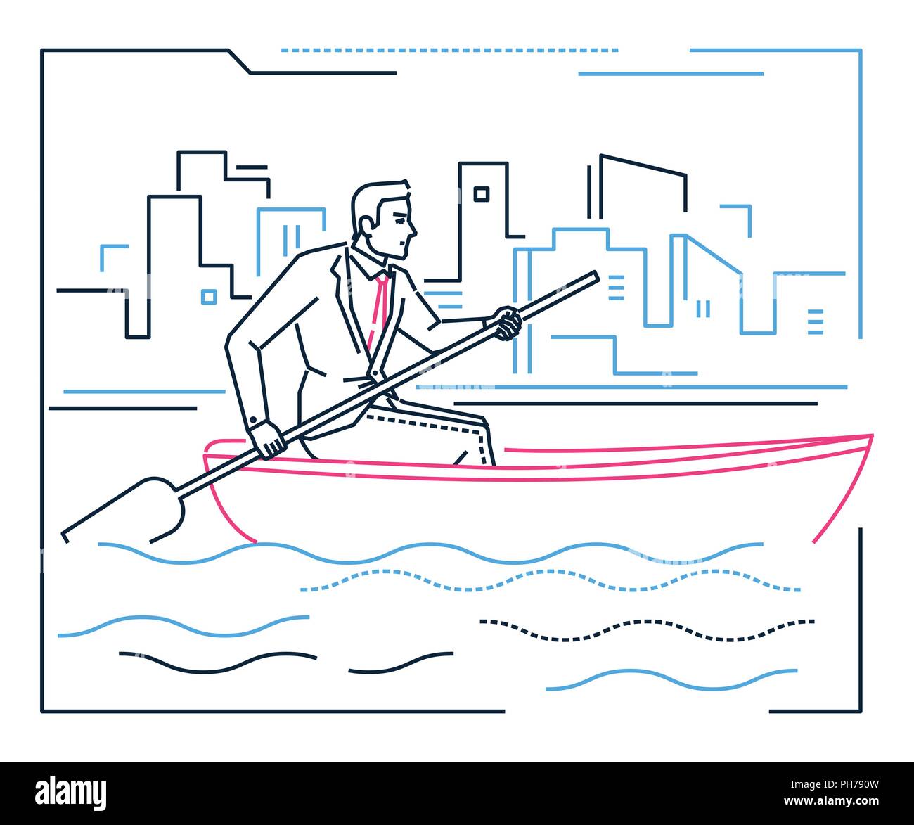 Geschäftsmann Rudern ein Boot-line Design Illustration Stock Vektor