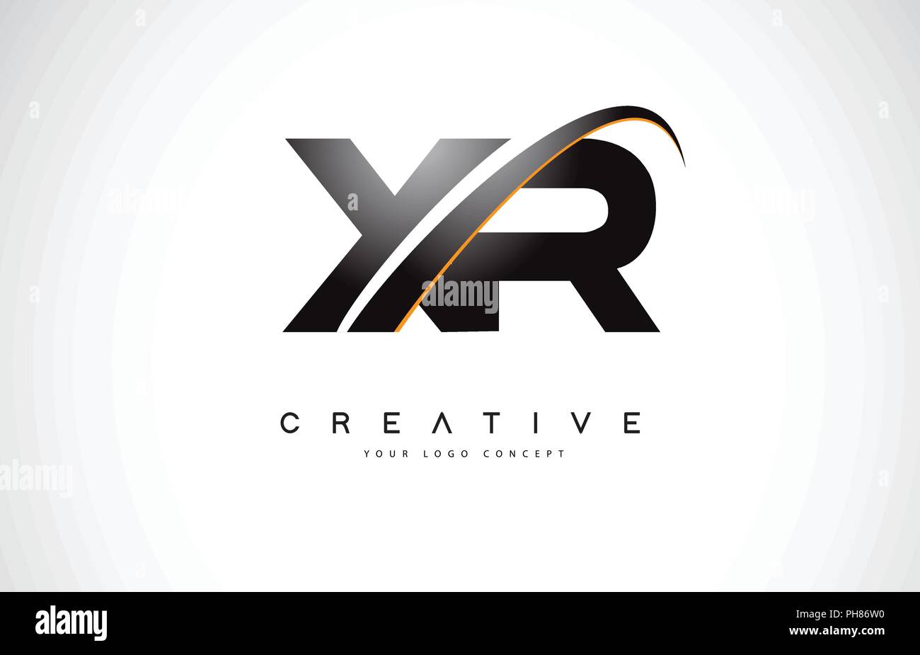 XR X R Swoosh Schreiben Logo Design mit modernen Gelb Swoosh geschwungene Linien Vektor Illustration. Stock Vektor