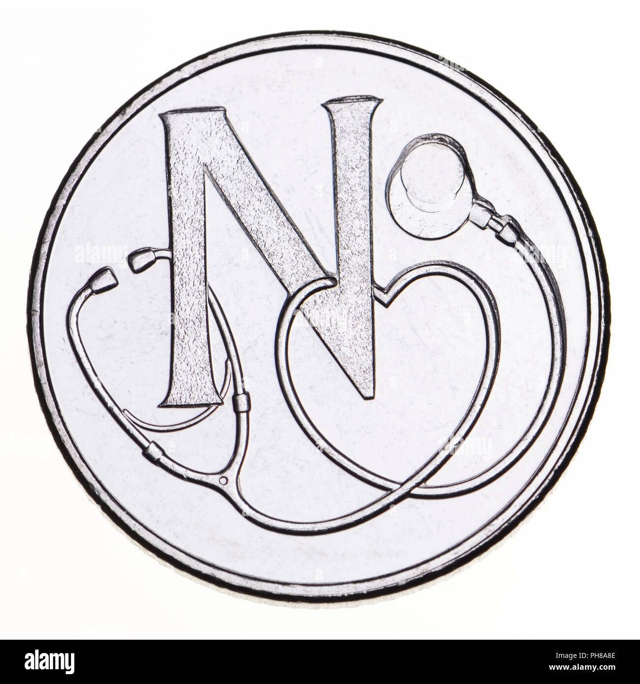 Britische 10p Münze (Rückwärts) von 2018 "Alphabet" Serie, feiern Britishness. N-National Health Service Stockfoto