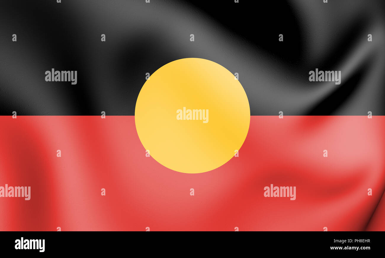 3D-Australian Aboriginal Flagge. 3D-Darstellung. Stockfoto