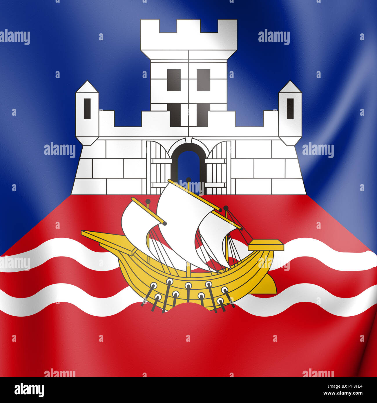 3D Flagge von Belgrad, Serbien. 3D Illustration. Stockfoto