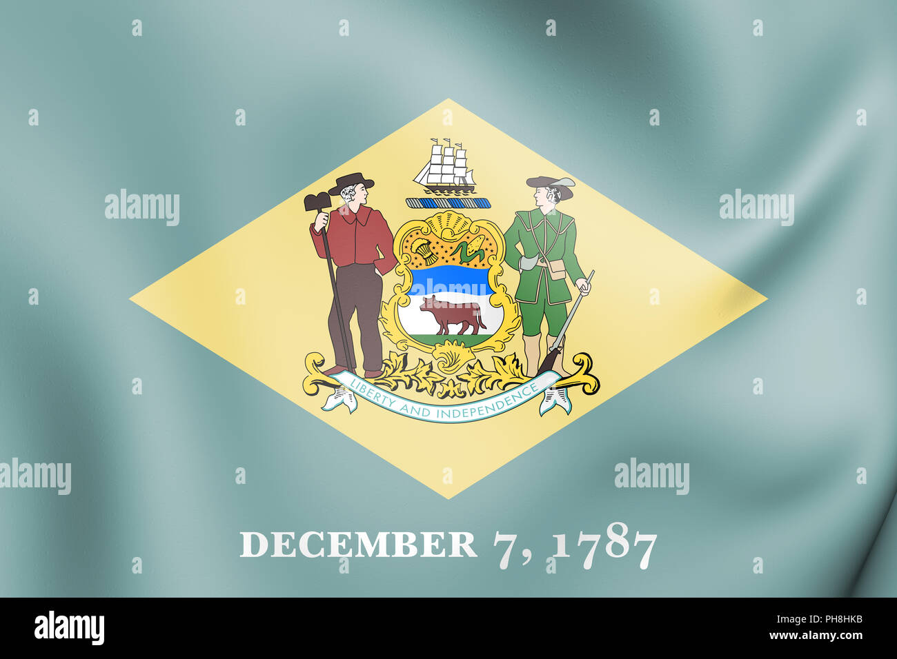 3D-Flagge Delaware State, USA. 3D-Darstellung. Stockfoto