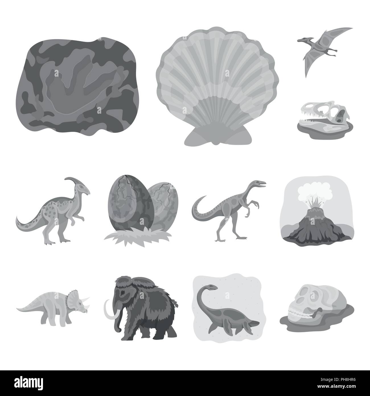 Verschiedene Dinosaurier monochrome Icons im Set Sammlung für Design. Prähistorische Tier vektor Symbol lieferbar Abbildung. Stock Vektor