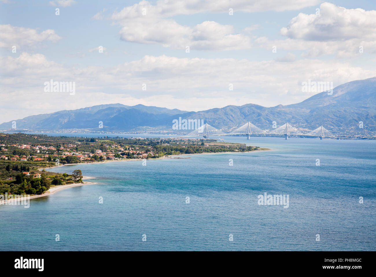 Golf von Korinth, Patras, Rio-Antirrio-Brücke, Mittelgriechenland, Griechenland, Europa Stockfoto