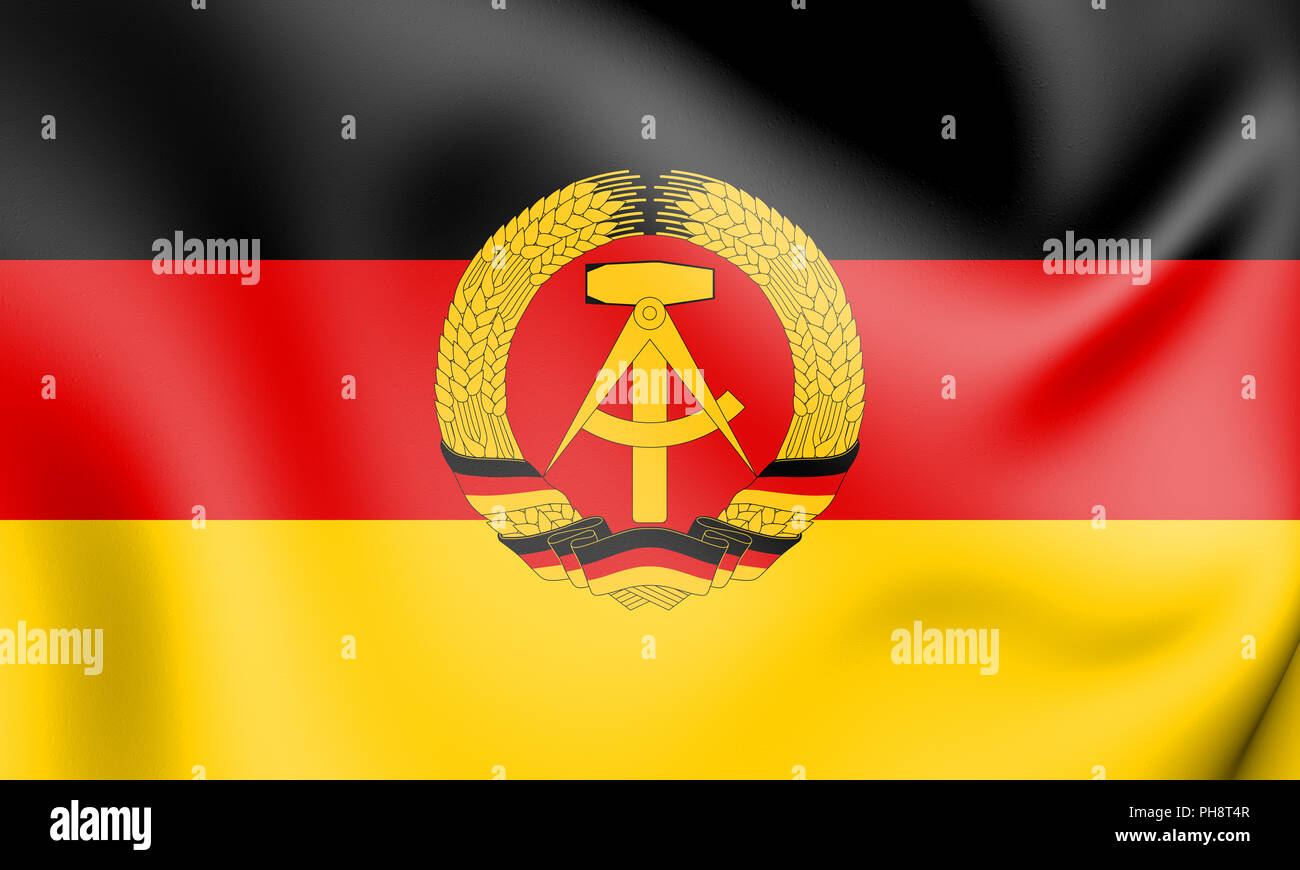 3D Flagge der Deutschen Demokratischen Republik. 3D Illustration. Stockfoto