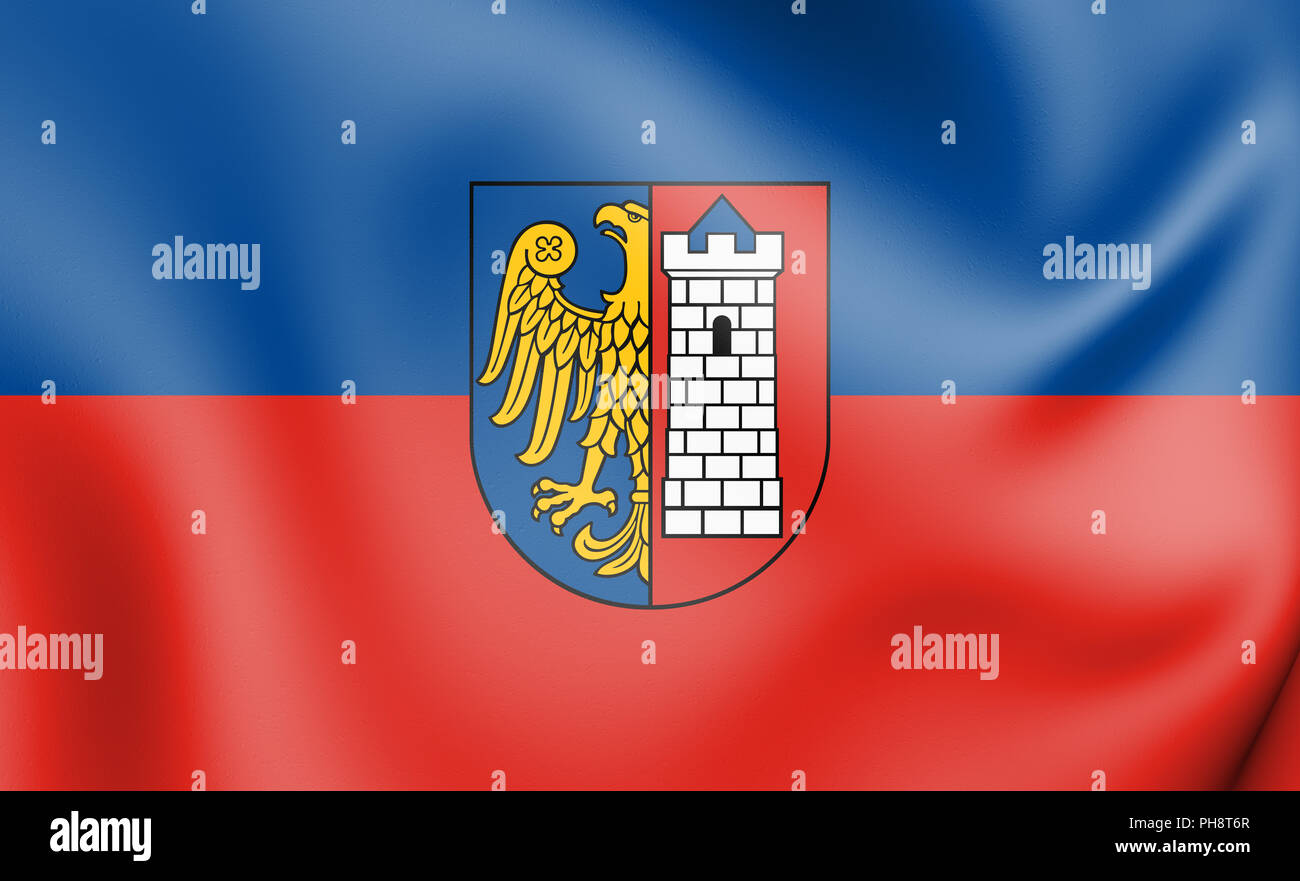 3D-Flagge von Gliwice, Polen. 3D-Darstellung. Stockfoto