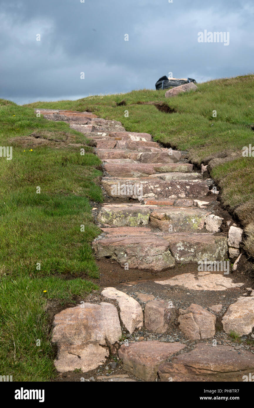 Schottland. Sutherland. Handa Island. Ein Fußweg von Steinen in Platz geflogen, von der Europäischen Gemeinschaft finanziert und gebaut. Stockfoto