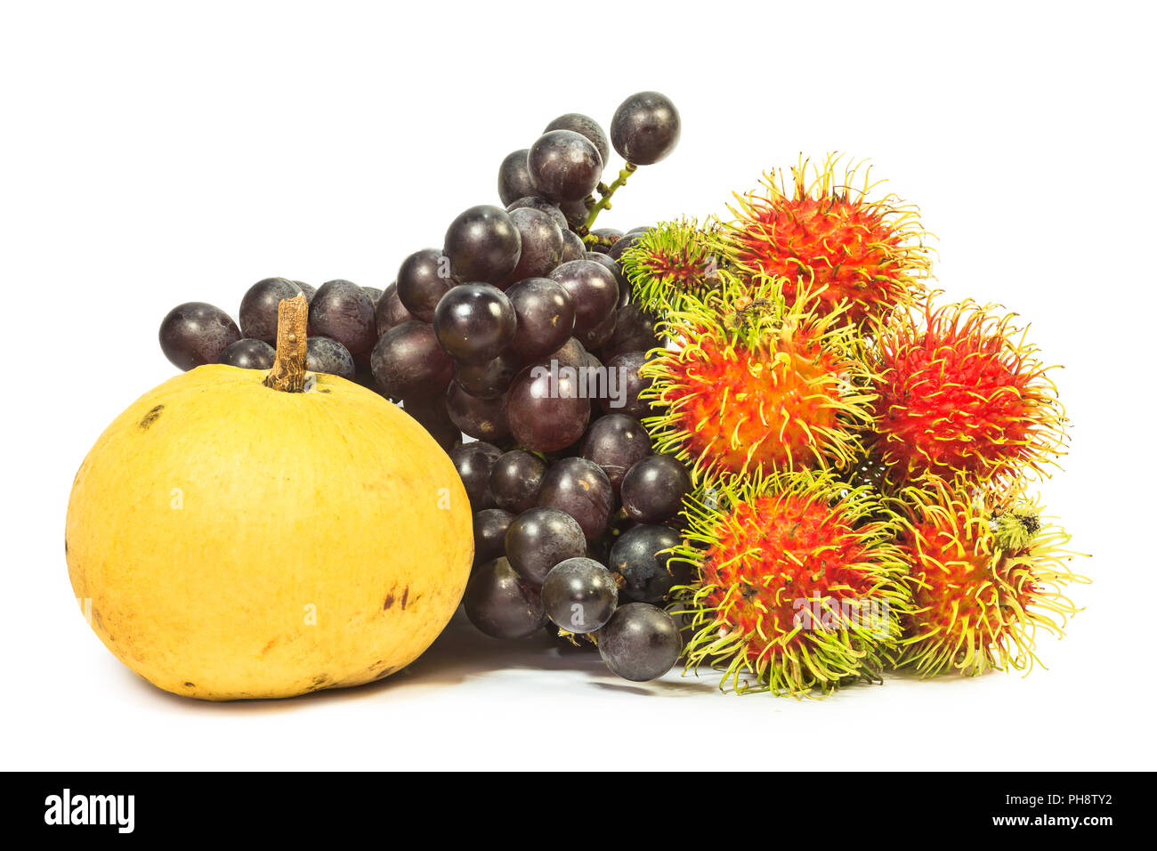 Tropische Früchte auf weißem Hintergrund Stockfoto