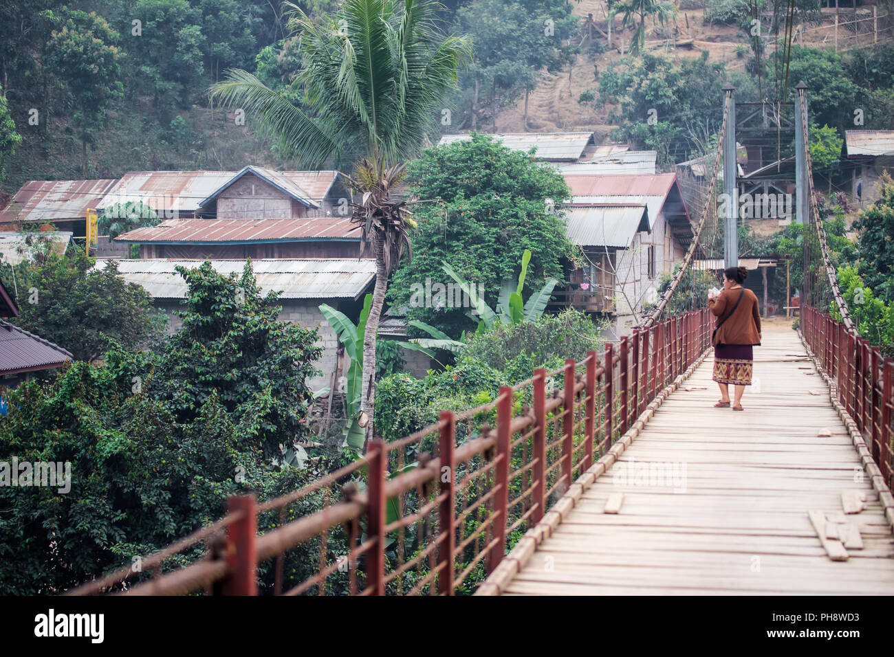 Brücke in Muang Khua, Laos Stockfoto