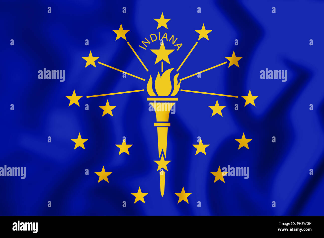 3D-Flagge Indiana, USA. 3D-Darstellung. Stockfoto