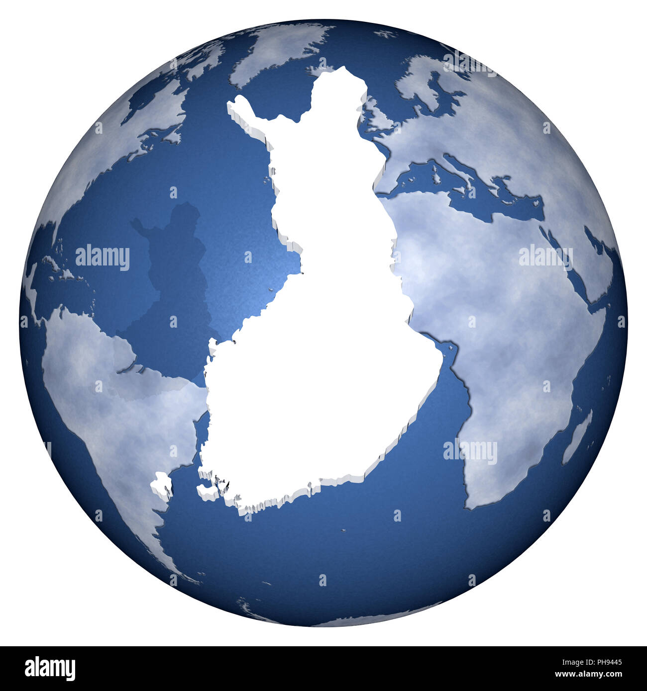 3D-Darstellung. Profil und die Grenzen der Nationalstaaten mit der Welt der Hintergrund. Stockfoto