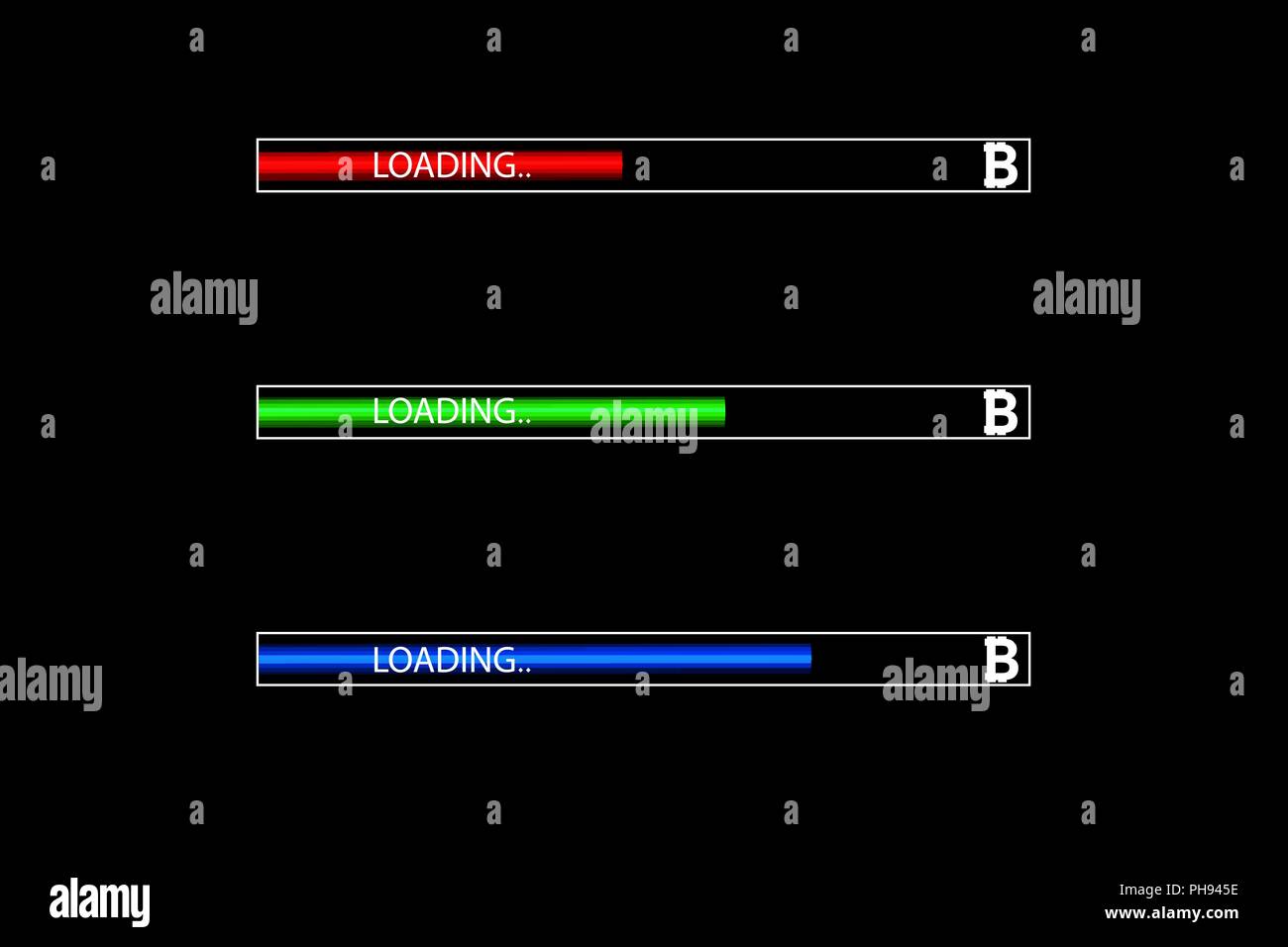 Geschäftskonzept. Vector Illustration. Bitcoin Fortschritte laden Bar mit Beleuchtung Stock Vektor