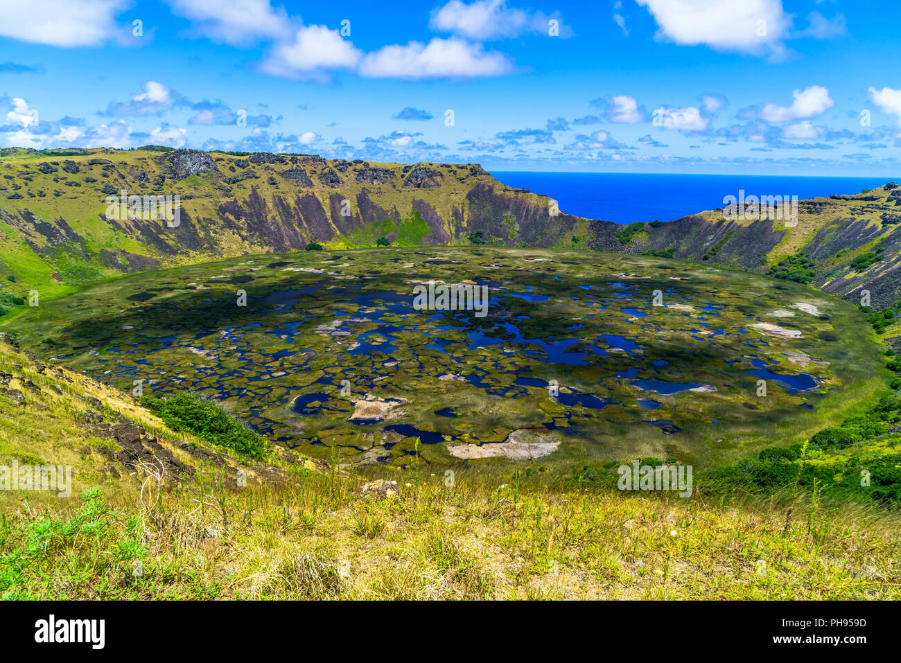 Der Krater des Rano Kau Stockfoto