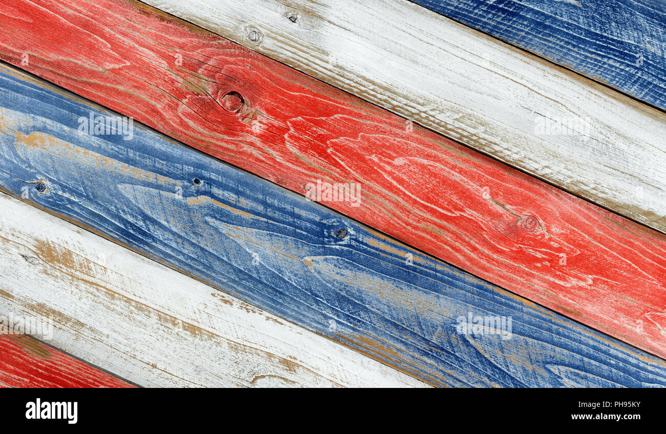 Abgewinkelte verblasst Boards in den USA die nationalen Farben lackiert Stockfoto