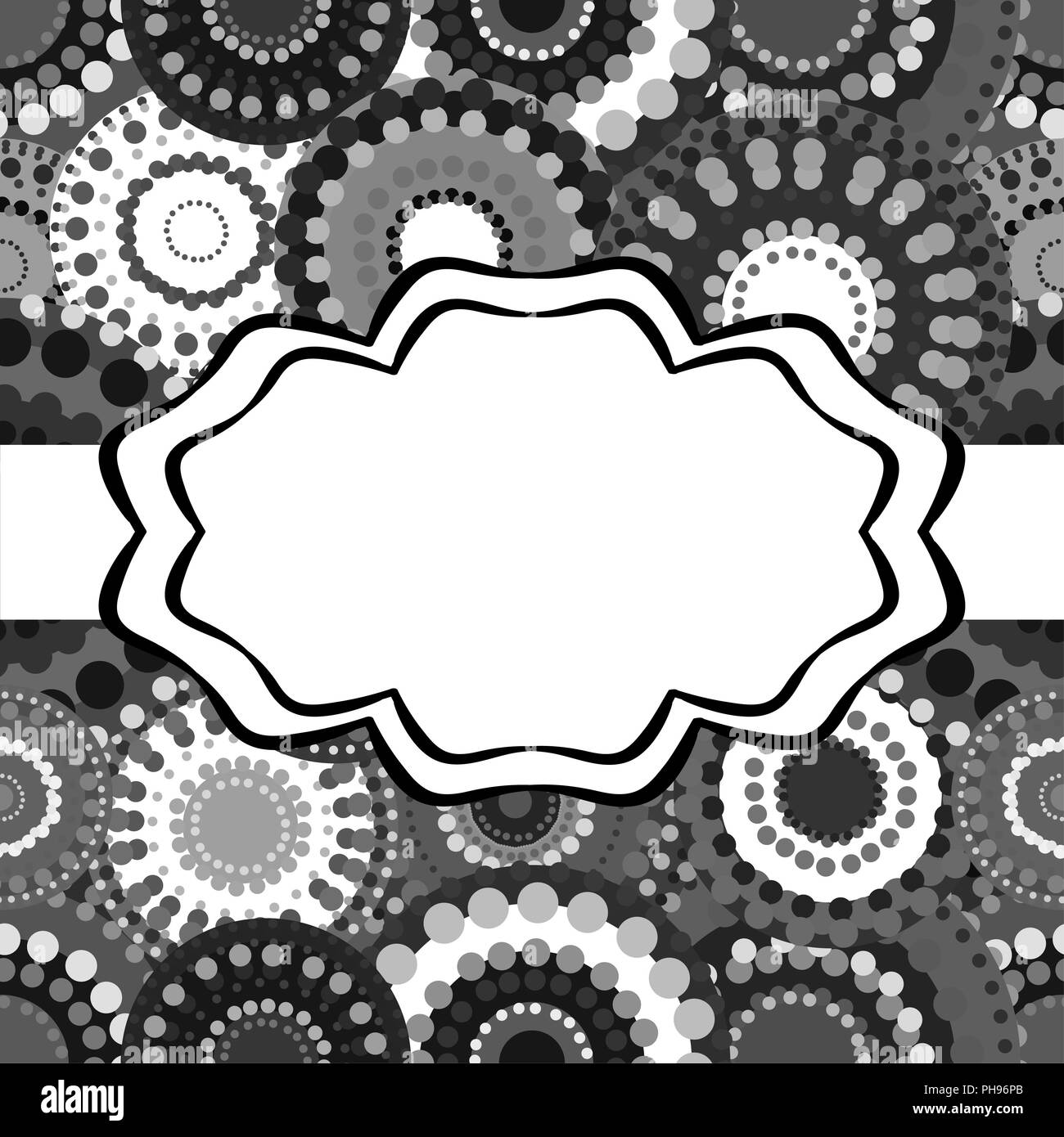 Gemusterte Frame Hintergrund Einladung kreisförmige Ornament grau bla Stockfoto