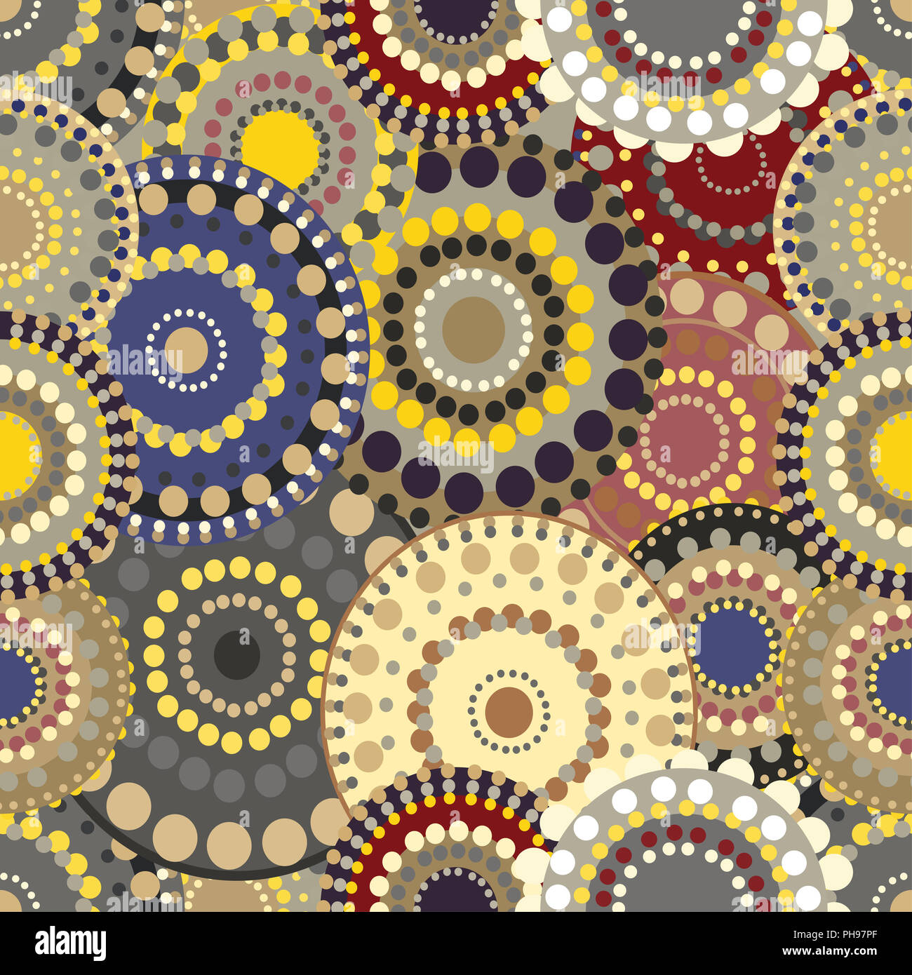 Nahtlose retro Muster mit leuchtend bunte Kreise gemalt. Stockfoto