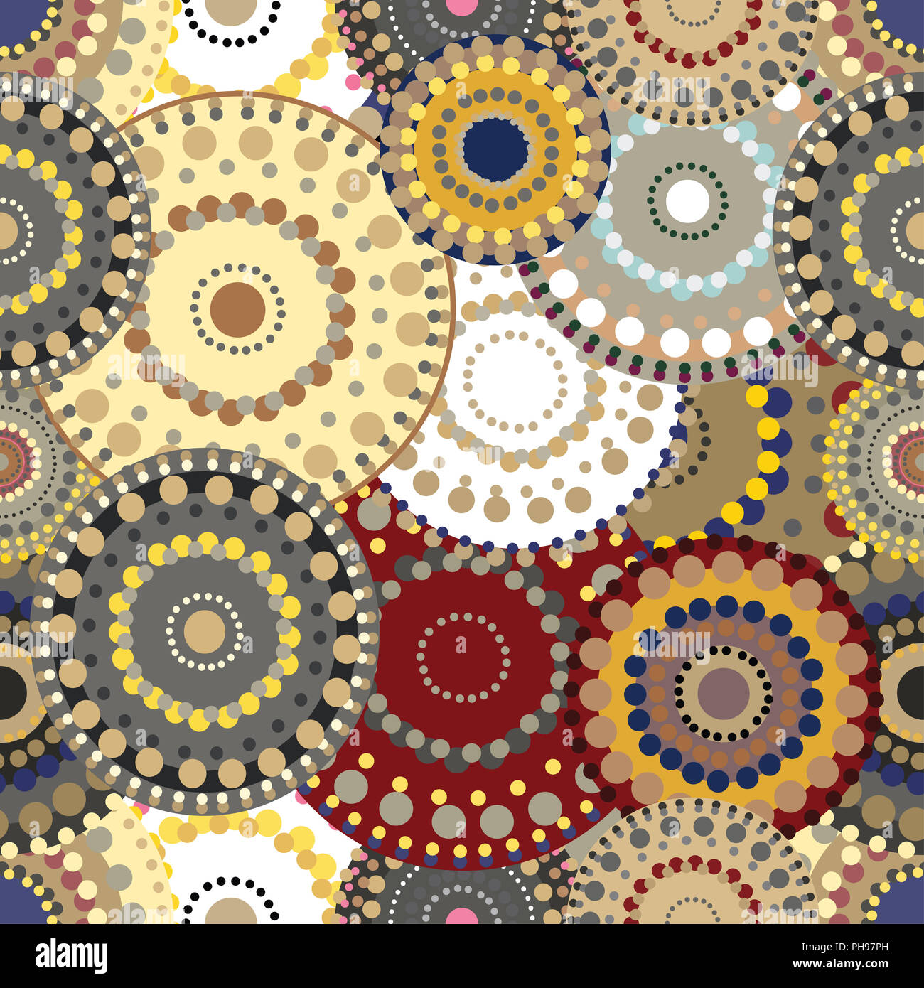 Nahtlose retro Muster mit leuchtend bunte Kreise gemalt. Stockfoto