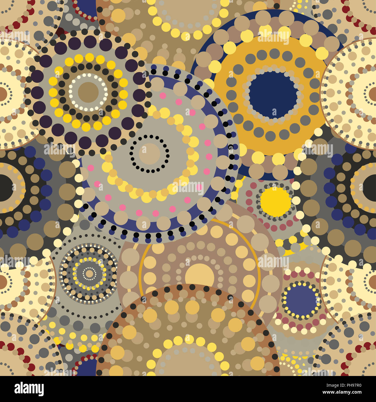 Nahtlose retro Muster mit leuchtend bunte Kreise gemalt. Stockfoto