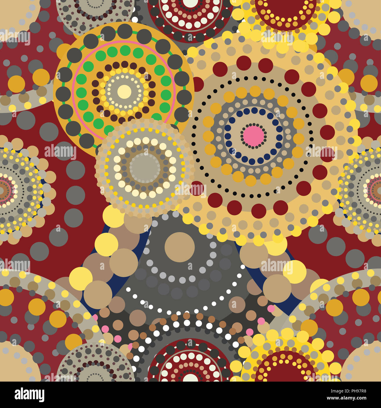 Nahtlose retro Muster mit leuchtend bunte Kreise gemalt. Stockfoto