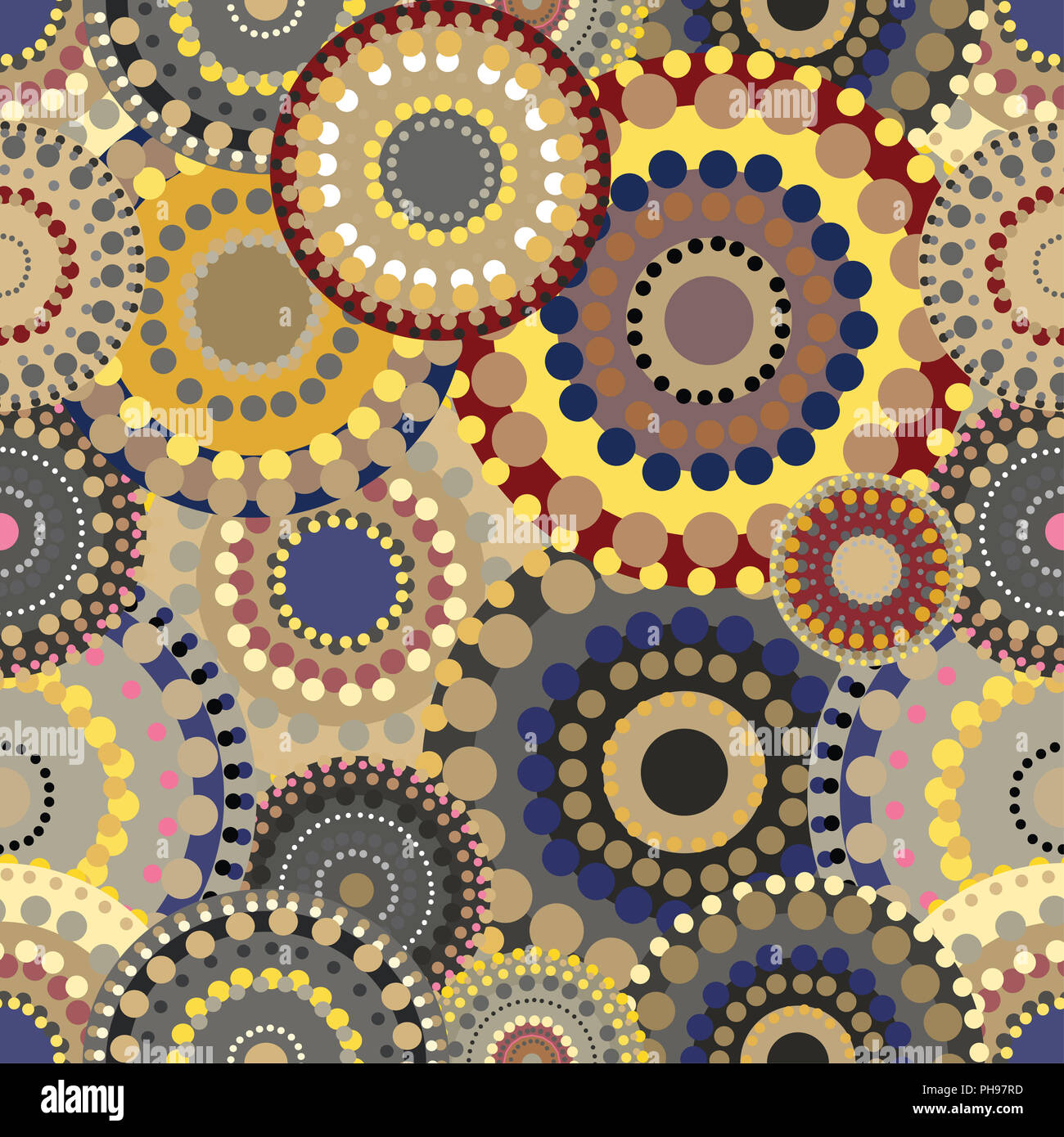 Nahtlose retro Muster mit leuchtend bunte Kreise gemalt. Stockfoto