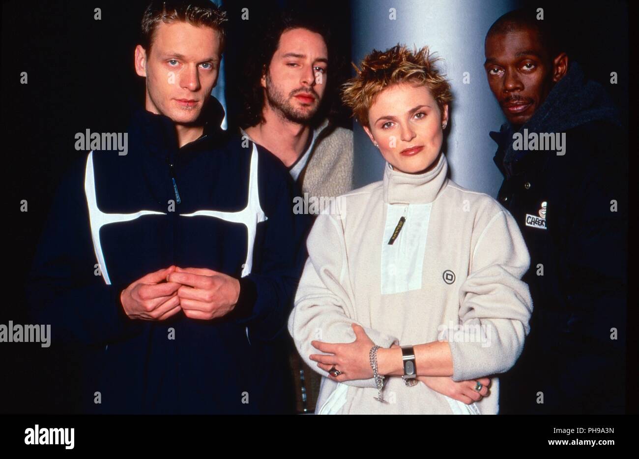 Faithless, britische Musikergruppe, bei einem Fotoshooting in München, Deutschland 1998. Britische band Faithless während einer fördernden Foto schießen auf Stockfoto