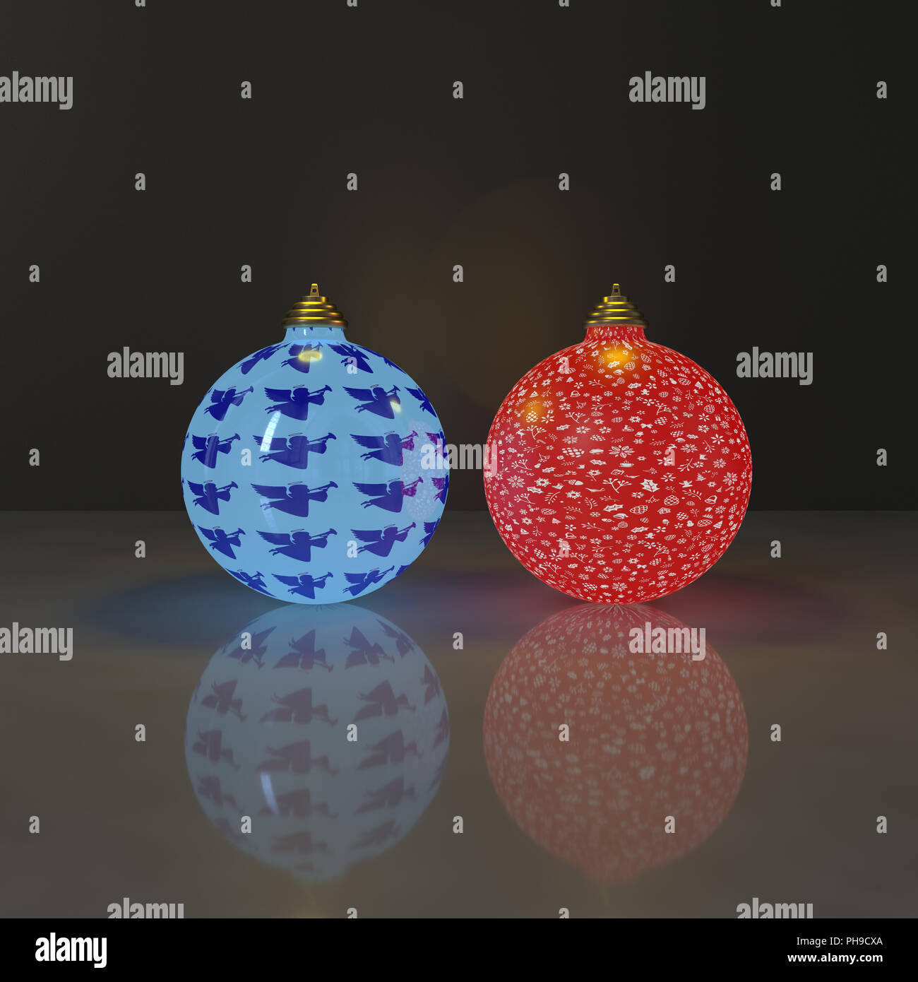 Weihnachten Kugeln Leuchten, mit Weihnachten Symbole eingerichtet Stockfoto