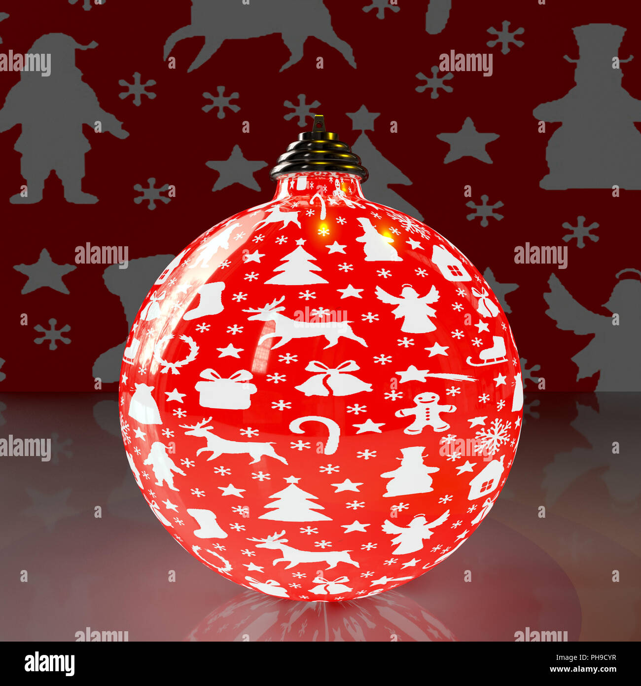 A Christmas Ball, mit Weihnachten Symbole gemusterten Stockfoto