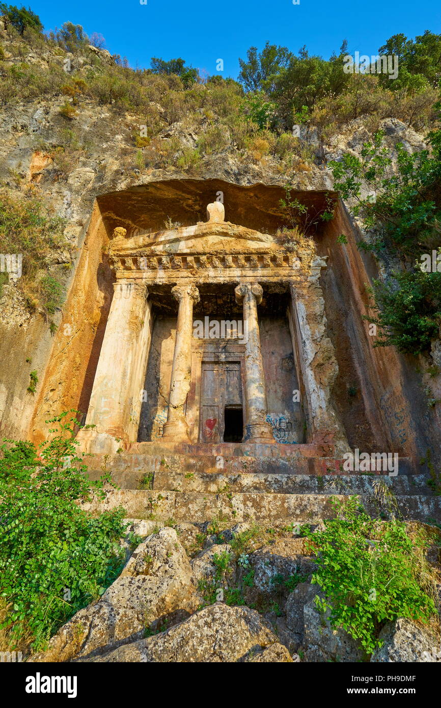 Grab des Amyntas geschnitzt in den Felsen, Fethiye, Türkei Stockfoto