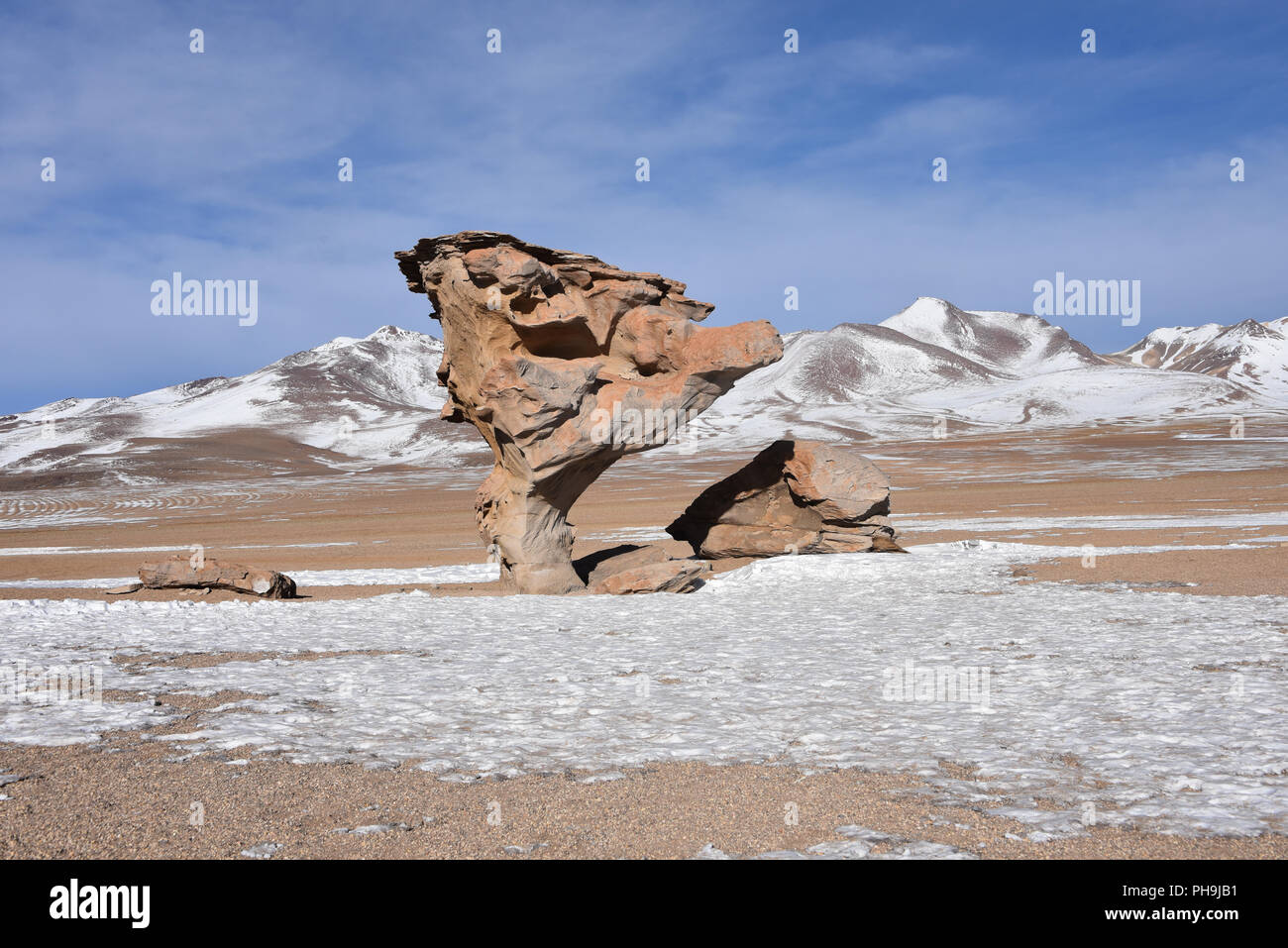 Der Arbol de Piedra (Stein), in der Siloli Wüste, Sud Lipez Provinz, Uyuni, Bolivien. Stockfoto