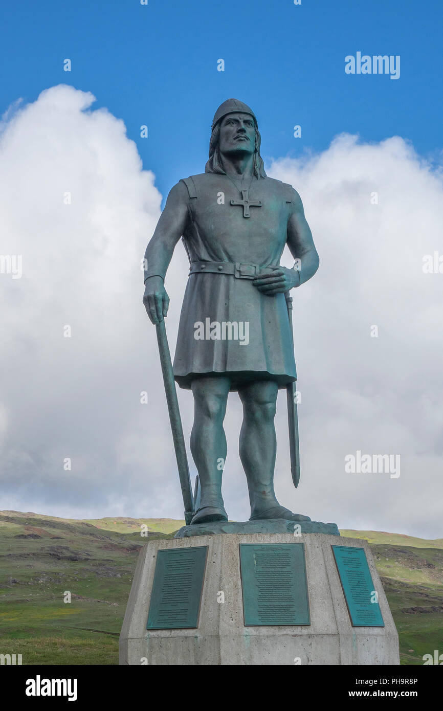 Dänemark, Grönland, Qassiarsuk (Viking Brattahlid), Gedenkstätte für Leif Eriksen (Lucky Leif), Entdecker von Nordamerika, ca. 1000 AD Stockfoto