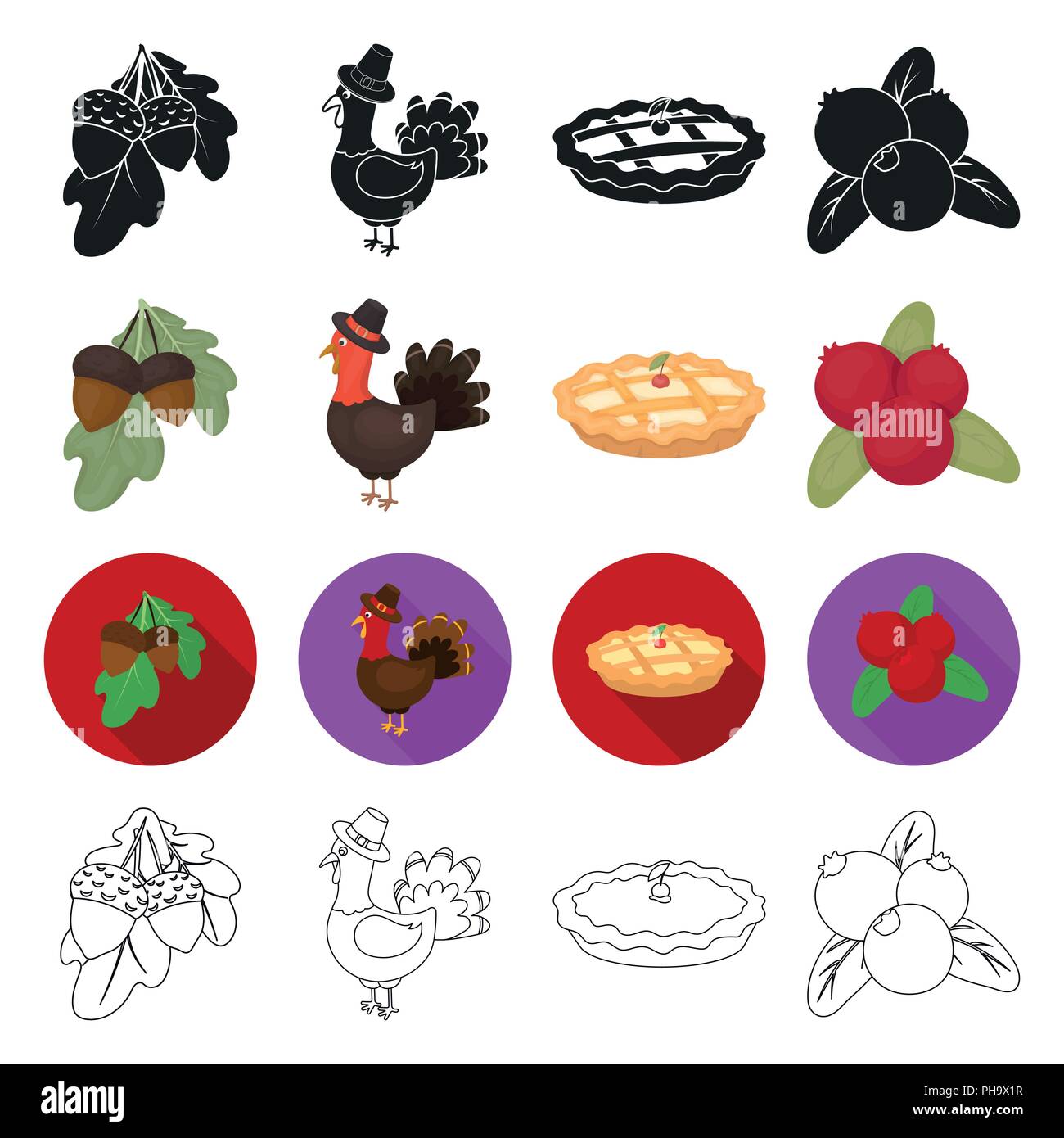 Natur, Tiere, Kochen und anderes Symbol in verschiedenen Stil., Blaubeere, Blätter, Vitamine, Symbole in der Sammlung. Stock Vektor