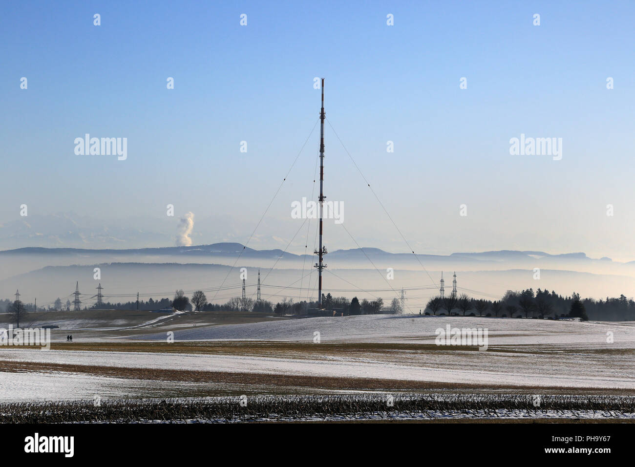 Radio mast Bergalinger Turms auf der Hochebene Hotzenwald Stockfoto