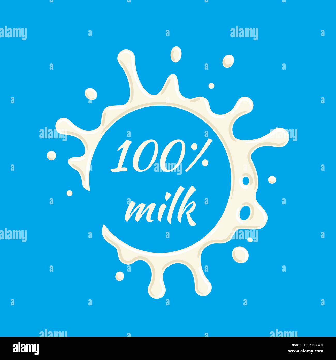 100 Prozent Milch label Vektor. Milch spritzen und Blot Design, Form kreativen Darstellung. Stock Vektor