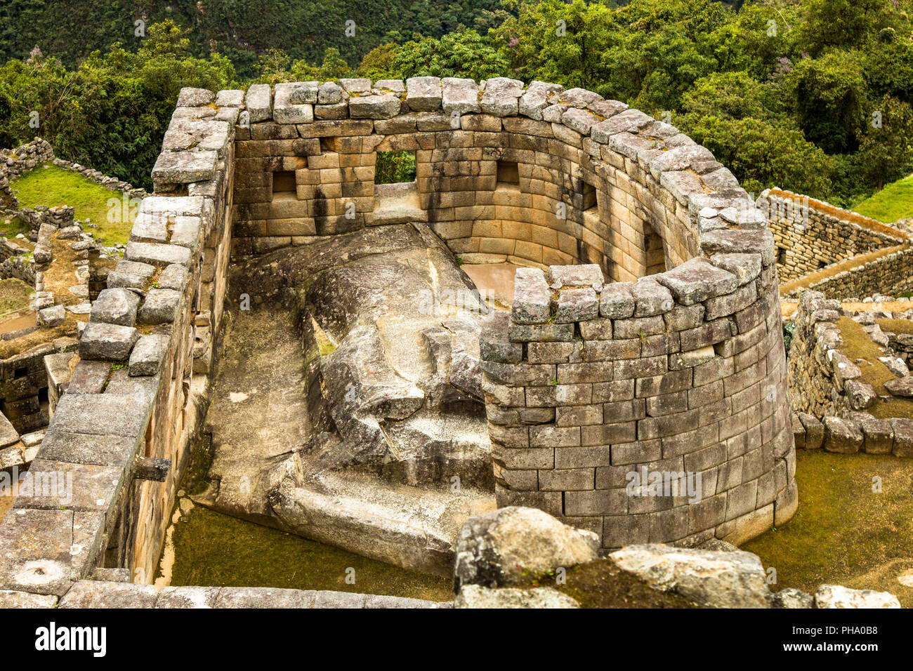 Sun Tempel im Heiligtum von Machu Picchu Ruinen, das Heilige Tal, in der Nähe von Aguas Calientes, Peru Stockfoto